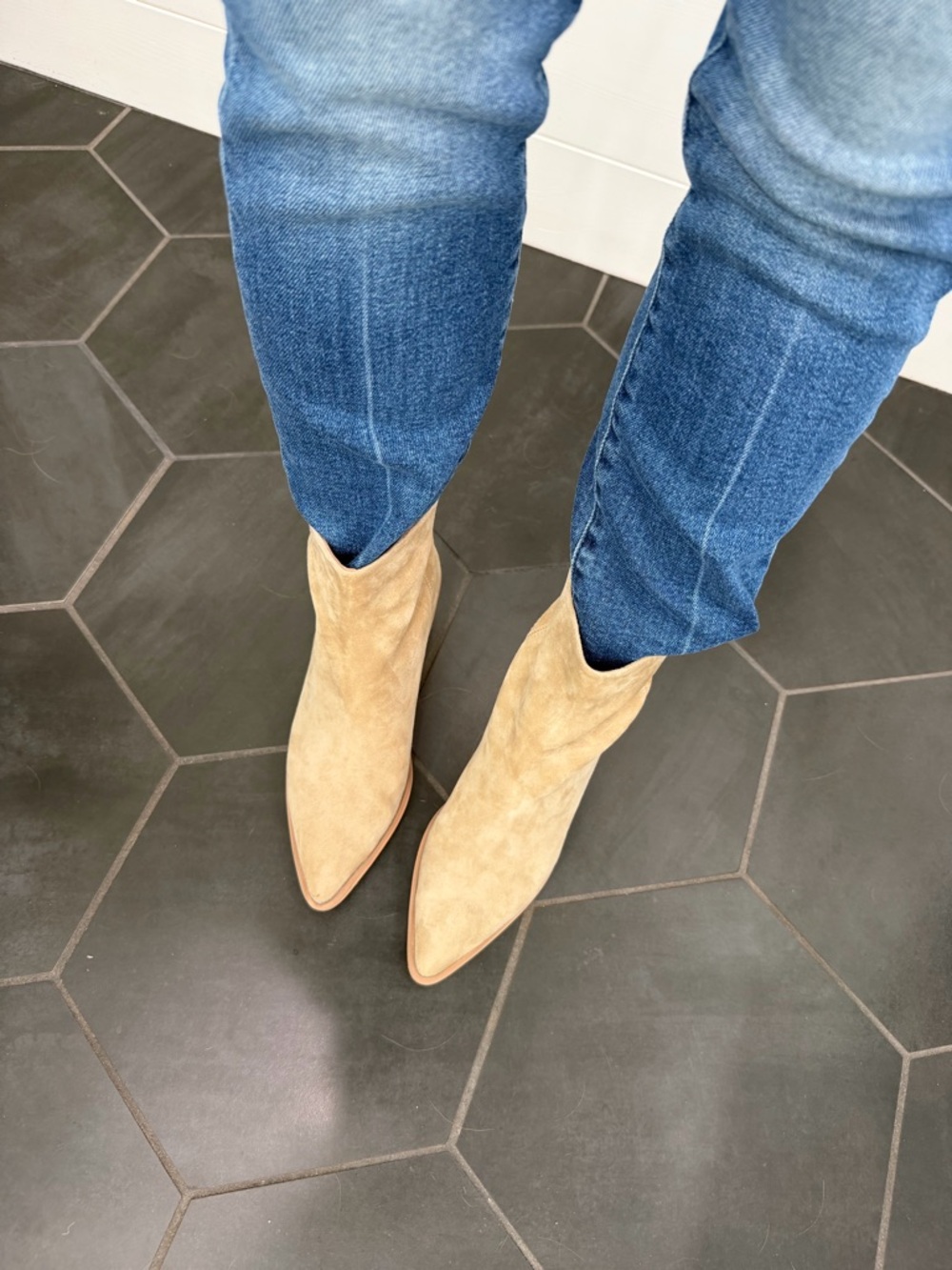 Steve Madden Taupe Suede Pointed Ankle Boots - Picture 9 of 9